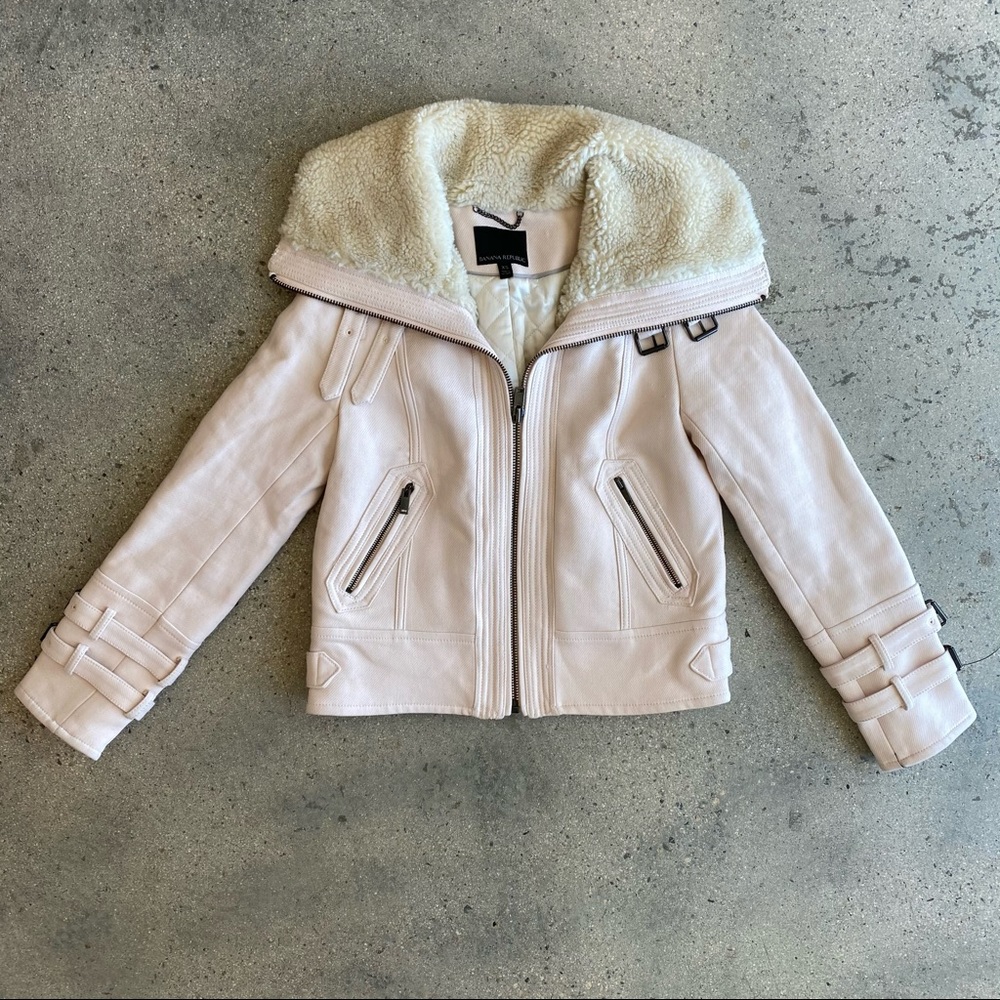 Banana Republic Shearling Pink Moto Bomber Jacket - Picture 2 of 7
